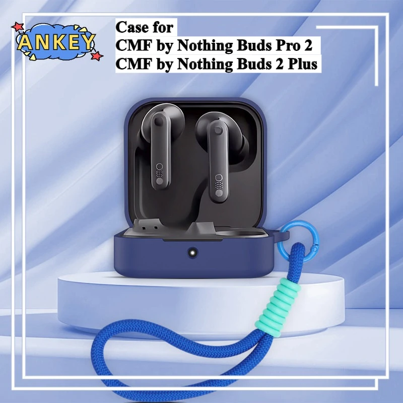 for CMF by Nothing Buds 2 Plus Case Silicone Protective Earbuds Cover Nylon Lanyard Soft Shell