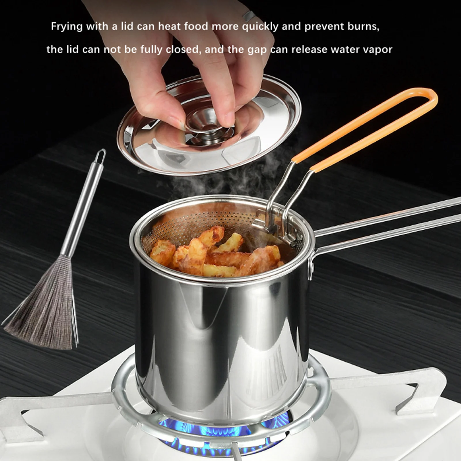 304 Stainless Steel Oil Fryer With Filter Screen Electromagnetic Stove Household Mini Fuel-Efficient Multifunctional Small Fryer