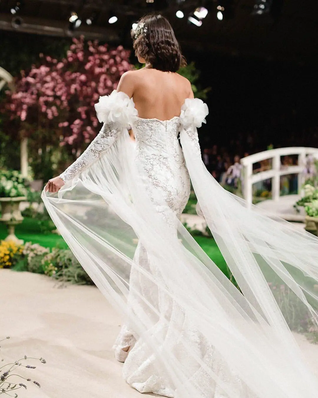 Long Detachable Sleeves Lace 3D Puff Wedding Shawl With Long Ribbon  Bridal Sleeve Arm Accessories DG119