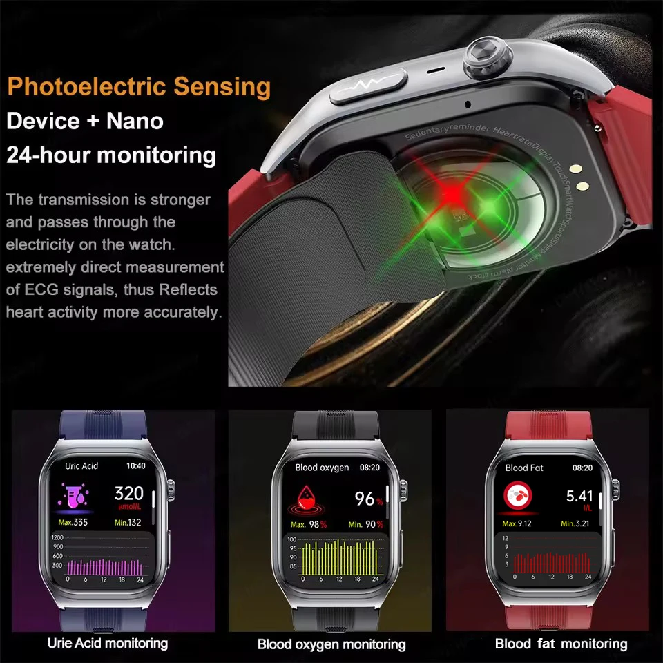 الياقوت الزجاج AMOLED ضغط الدم الساعات الذكية ECG الأكسجين في الدم ضغط الدم مضخة هواء الرياضة الصحة تتبع Smartwatch NFC