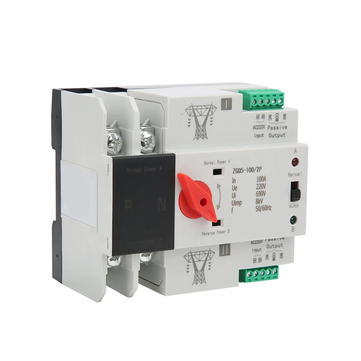 Transmission Switch 220V ZGQ5-100 / 2P Automatic Transfer Switch with Double Power 2-Way Transmission Switch Controller