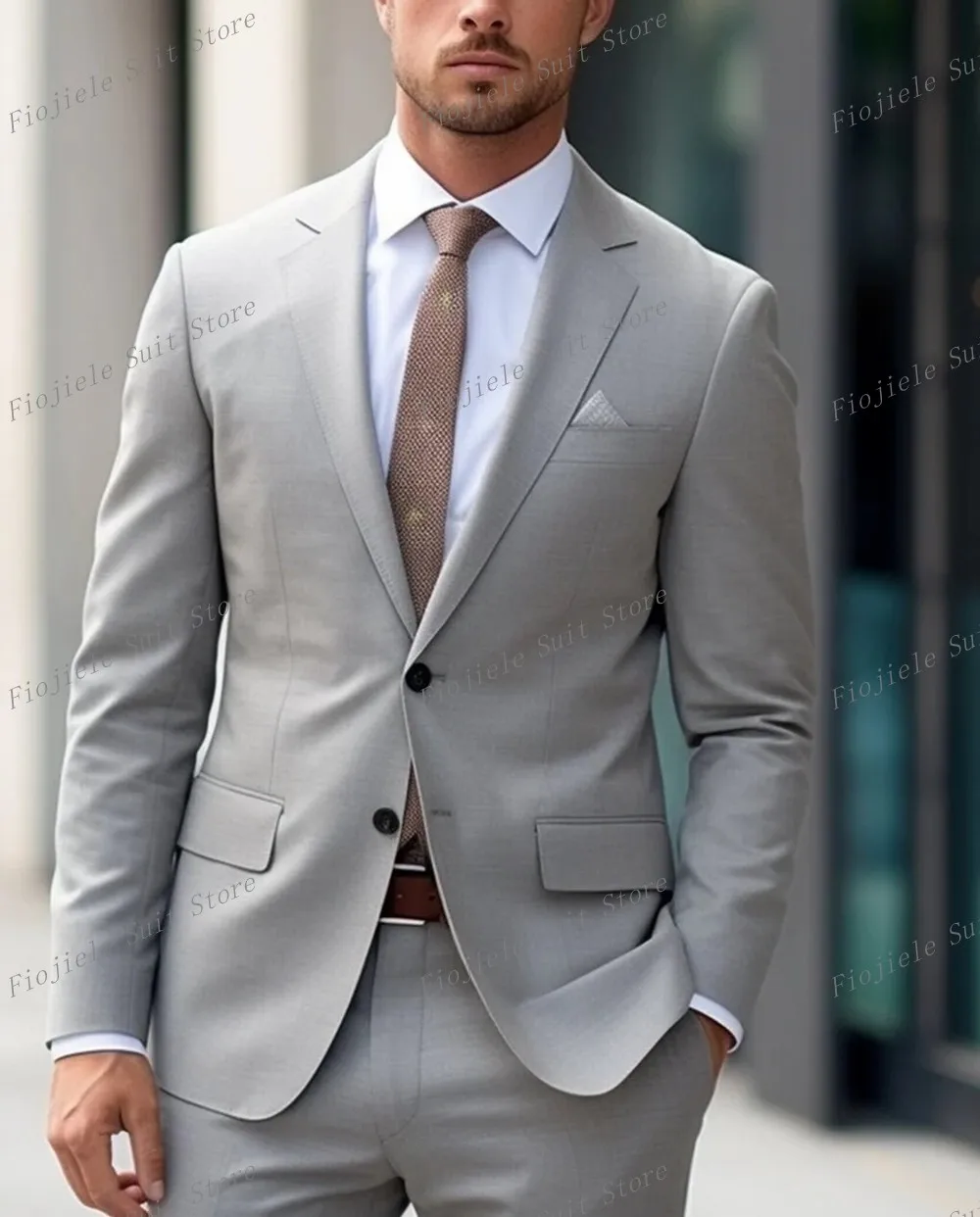 

Light Gray Men Tuxedos Business Suit Groom Groomsman Prom Wedding Party Formal 2 Piece Set Jacket And Pants
