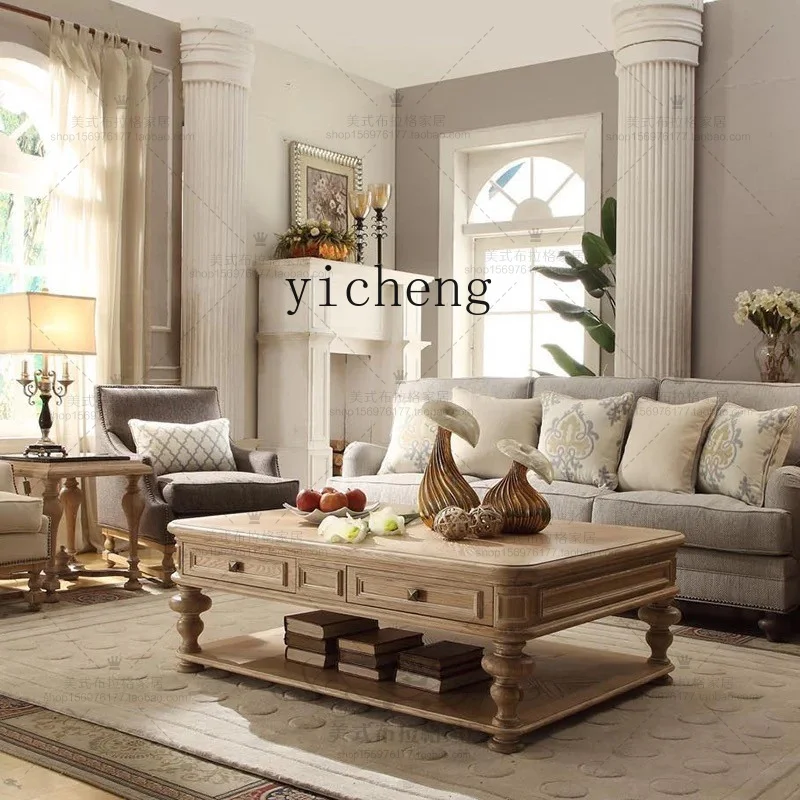 L Country Style Solid Wood Combination  Living Room Vintage Look with Drawers Square