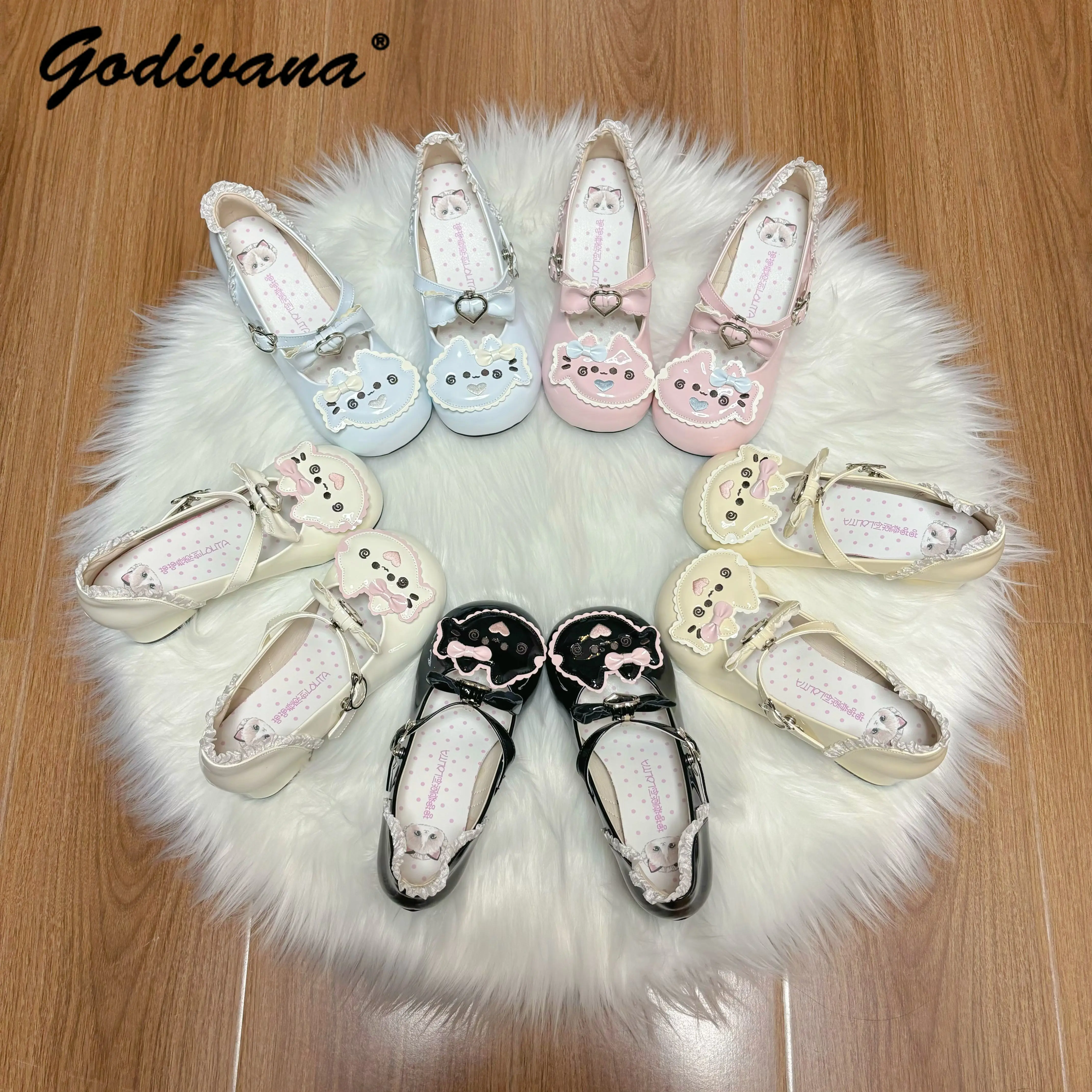 

Original New Spring Girl Women's Middle Heel Lo Shoes Original Cute Girls Lolita Leather Shoes Mid Heel Pumps