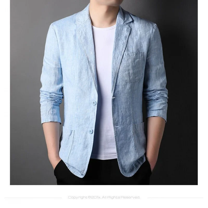 2026 New High Quality Men's Linen Blazer Spring Summer Lightweight Korean Style Single Breasted Loose Business Casual Jacket