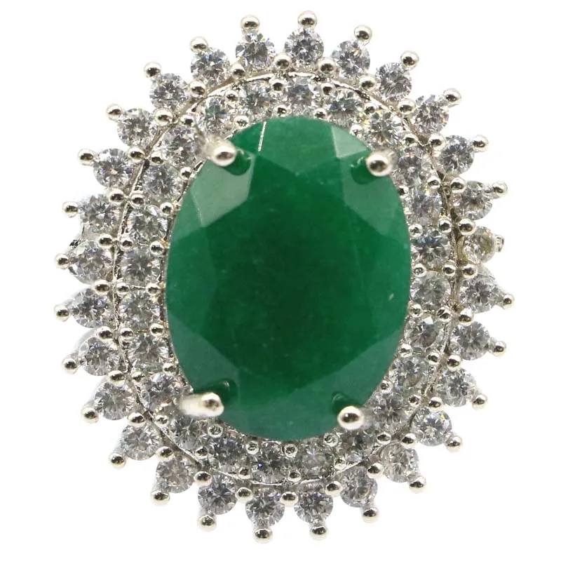 26x23mm Eye Catching Big Gemstone Real Red Ruby Green Emerald Blue Sapphire White CZ Women Engagement Silver Rings
