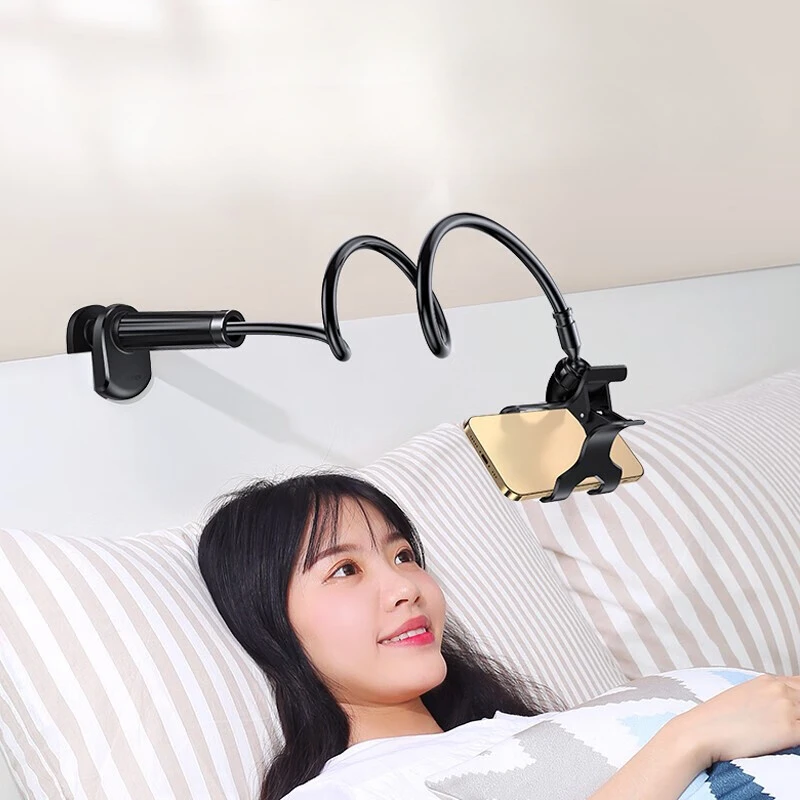 Lazy Bedside DesktopMobile Phone Clamp Bracket Flexible Long Arm Gooseneck Lazy Person Bracket With Handle Overhead Live Bracket