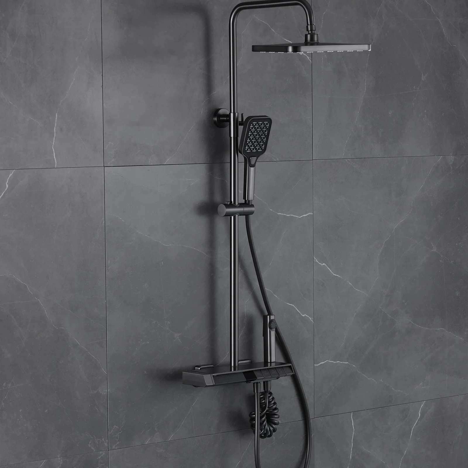 Five-function Shower Digital Display Ambient Light Surface-mounted Shower Gun Gray With Spray Gun Wall Shower Set