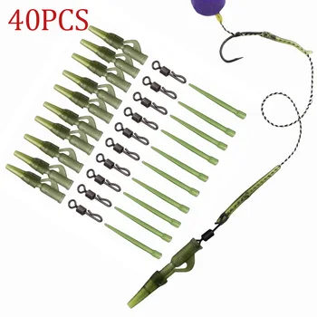 40 unids/lote accesorios de pesca de carpa Clip de plomo cambio rápido cola giratoria mangas antienredos de goma para aparejos de pesca de carpa