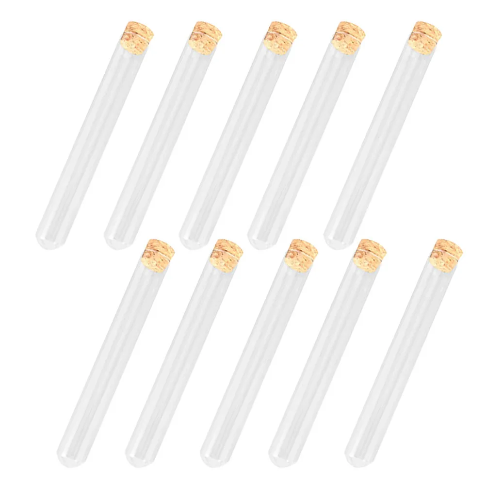 

10pcs Glass Test Tubes Round Bottom Wood Cork Smooth Wall High Transparency Accurate Scale Chemical Resistance Lab Research Food
