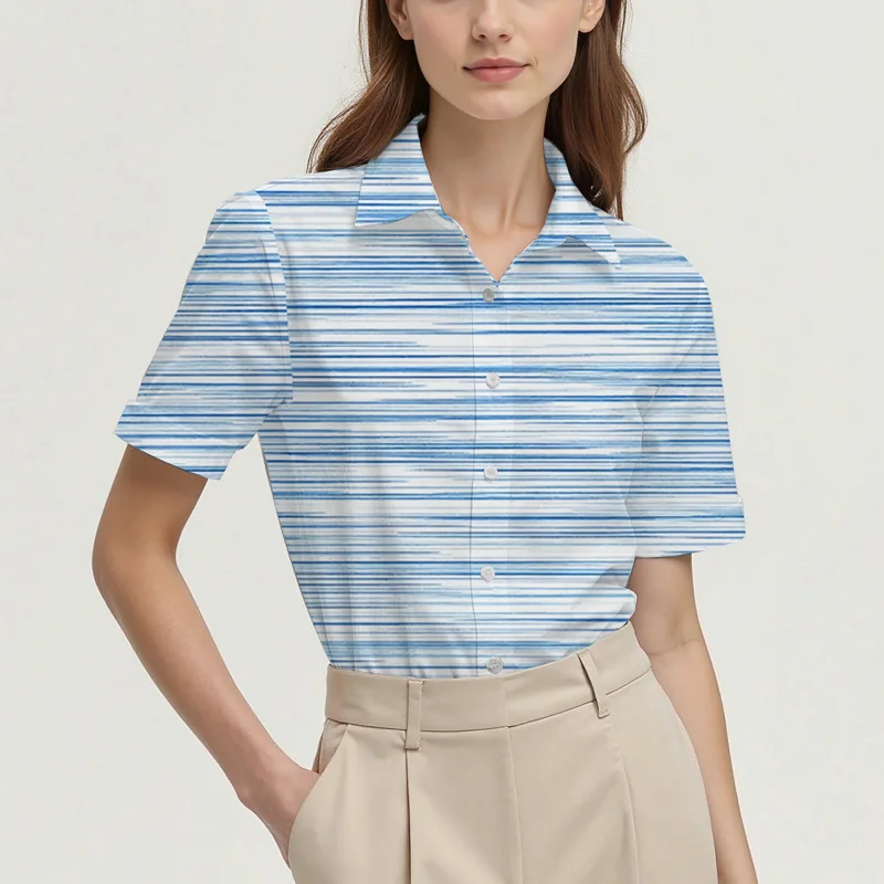 Summer women's shirt casual short-sleeved lapel Christmas element pattern women's top personality fashion women's clothing