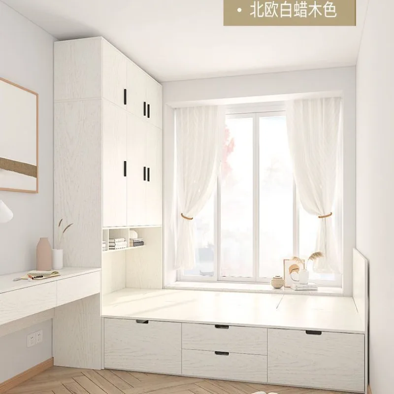 Small apartment multi-functional tatami bed cabinet integrated plus desk high box storage bed wardrobe combination saves space