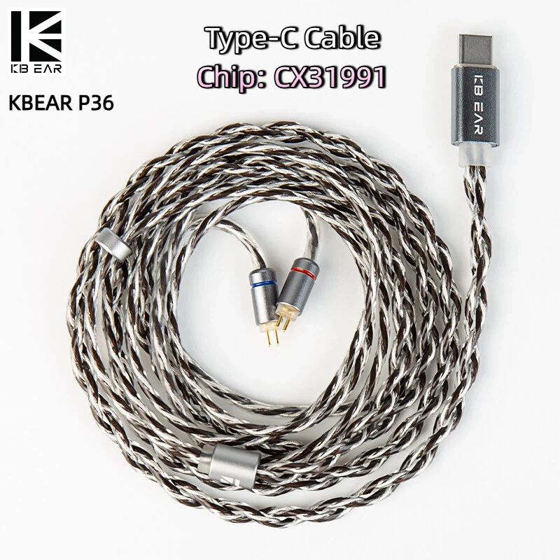 KBEAR P36 2-adriges OFC versilbertes HiFi-Kopfhörerkabel 0,78 2PIN Typ-C IEM-Kabelanschluss für KZ ZS12 Prox ZS12 Pro2 Headset