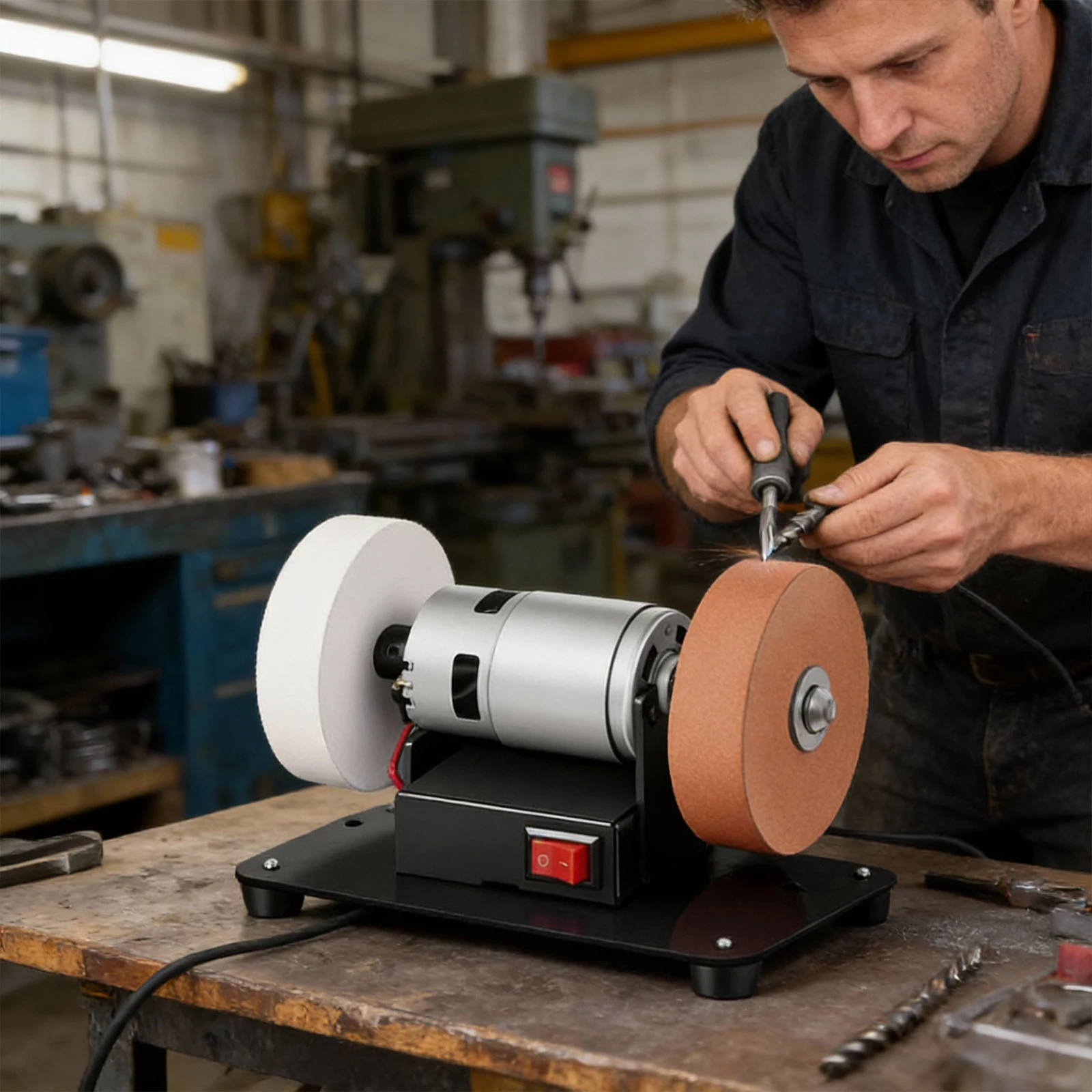 Mini Bench Grinder with 2 Wheels Electric  Sharpener Grinder 7 Adjustable Speed for Metal Wood Stone Jewelry  Making