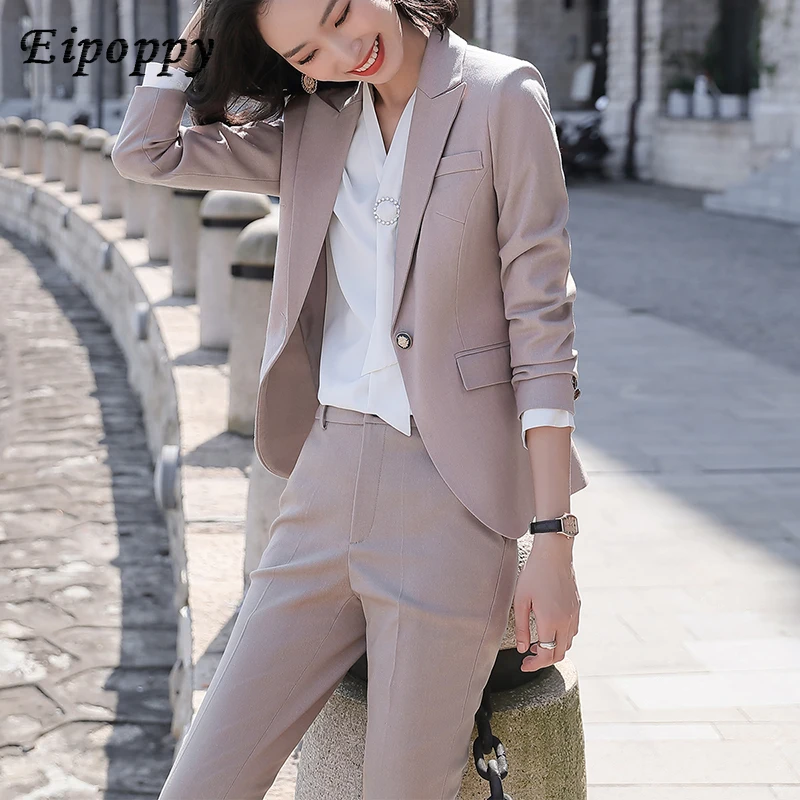 Kwaliteit Blazer Jacket & Broek Broek 2 Delige Set Kantoor Dame Werkkleding Pak