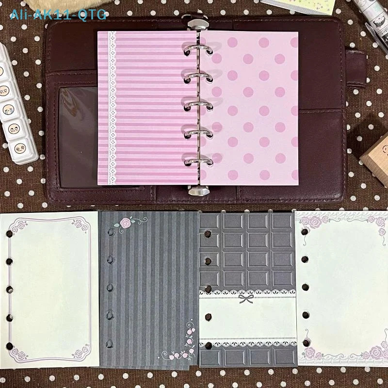 NEW Aesthetic 6 Hole Binder Refill Paper 60 Sheets 6 Designs M5 Loose Leaf Planner Insert Pink Brown Journal Pages