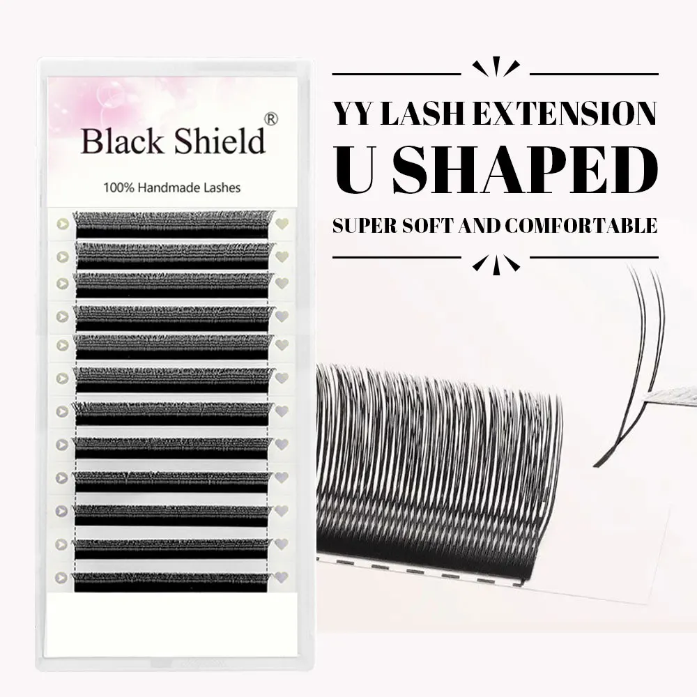 Handmade Matte Black Super Soft Double Tips 2D CC Volume U Shape Y Lash Extension Light Weight Premade Fans Eyelash Extension
