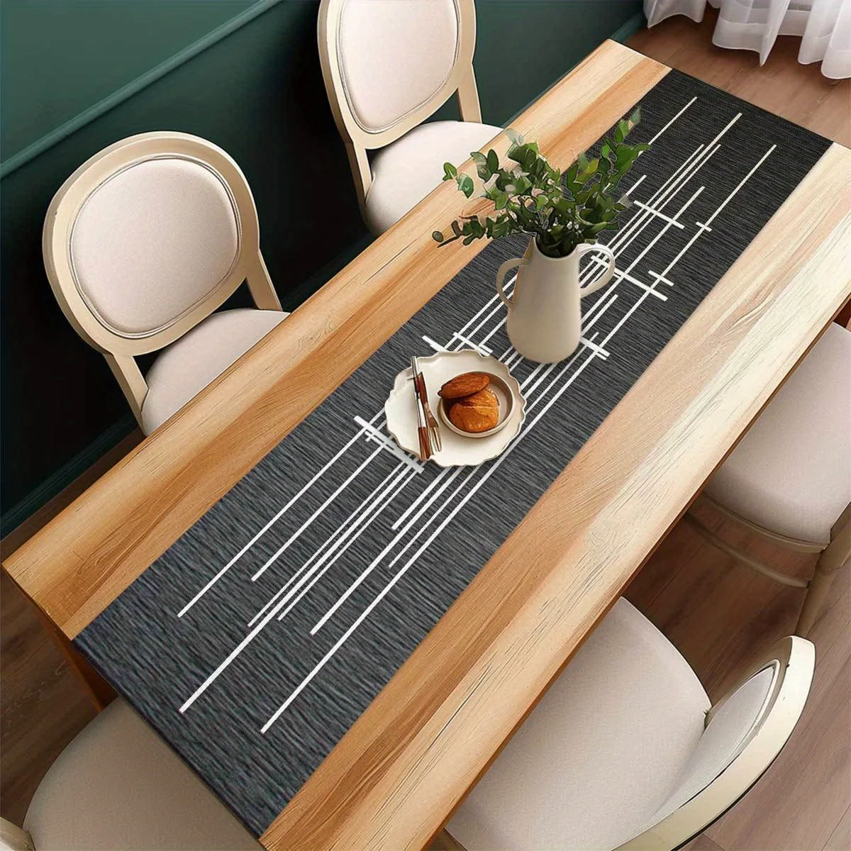 1 Stück Tischläufer im nordischen Stil mit schwarz-weißen Streifen, einfache geometrische Textur, Tischdekoration, Stoff, moderner, leichter Luxus, Esstisch, Couchtisch, schmutzabweisende lange