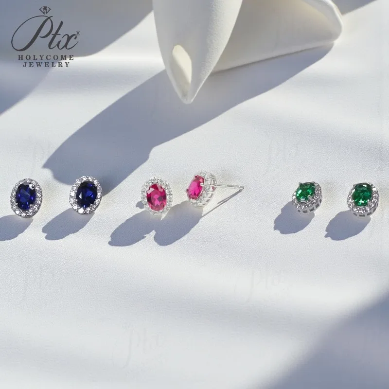 

Oval Earring with Ruby Sapphire Colombiathe of Whole Circle Small Moissanite S925 Hypoallergenic for Women Girls Gift Customized