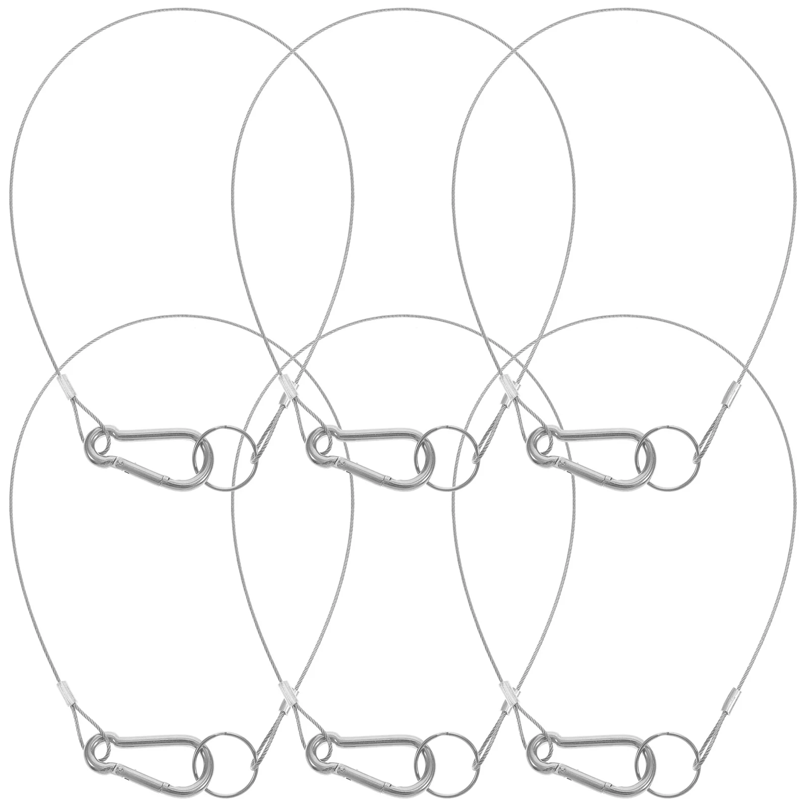 

6 Pcs Stainless Steel Wire Rope Safety Tether Lanyard Strap Carabiner Cable Tethers Silver