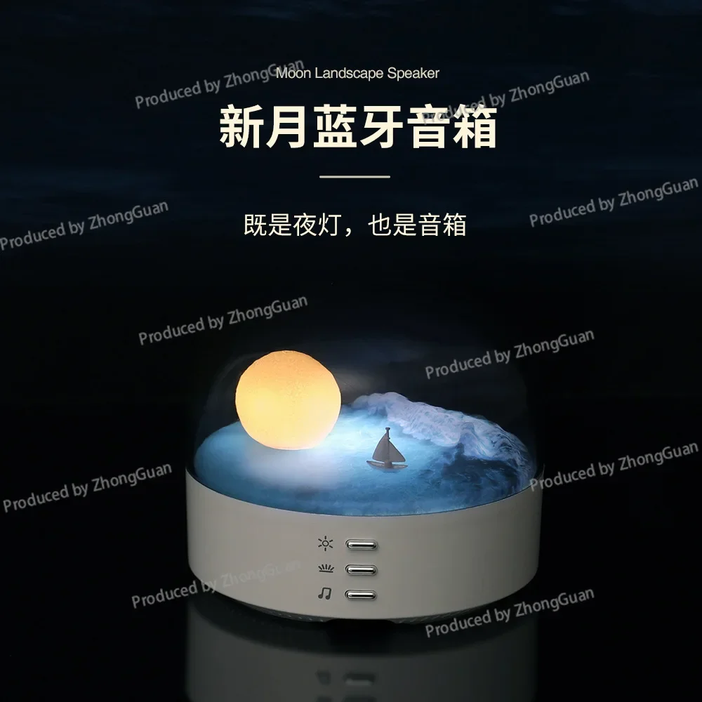 New Creative Crescent Bluetooth Speaker Atmosphere Night Light Two-color Light Source Bedside Stepless Dimming Gift Companion