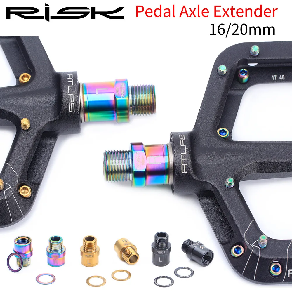 RISK 1 Pair 16mm/20mm Bicycle Pedal Axle Extenders Bolts Spacers Titanium Ti Alloy Axle Bolts For MTB Road Bike Colorful Parts