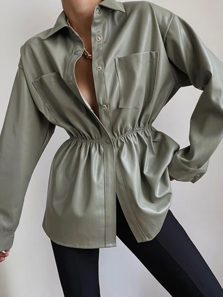 Women Loungewear Elastic Waist Outerwear Turn-Down Collar Single-Breasted Holiday Ladies Coats New Long Sleeve Streetwear Jacket