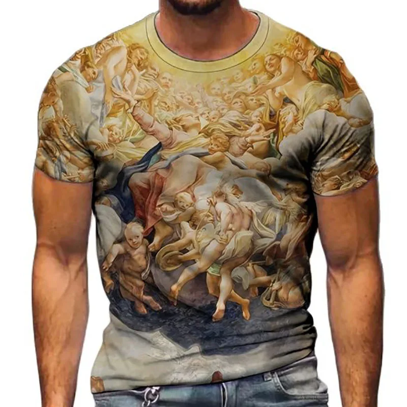 

Vintage Art Oil Painting T-Shirt For Men 3D Print Short Sleeve Top Summer Classics T Shirt Loose Tee Shirt Men Clothing