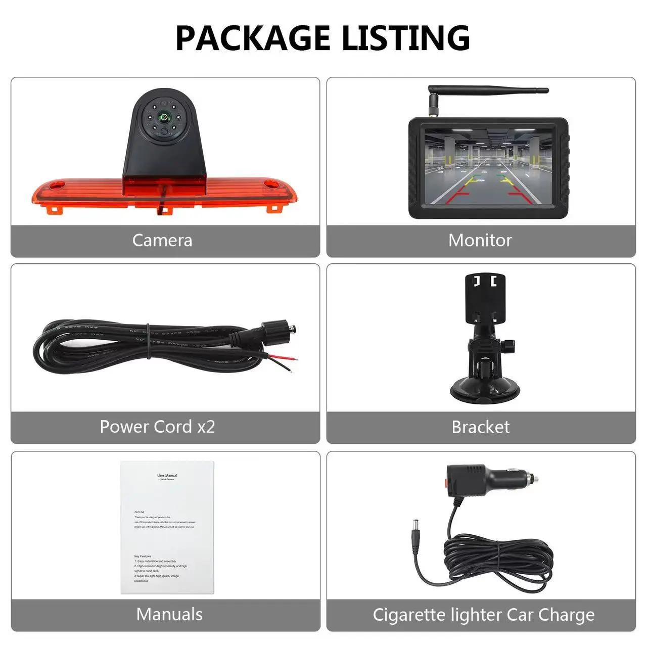 Cámara inalámbrica HD, luz de freno, cámara de marcha atrás con Monitor de 5 "para FIAT Ducato Peugeot Boxer Citroen Jumper, cámara trasera de estacionamiento