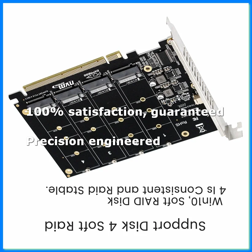 4 Port M.2 NVMe SSD To PCIE X16M Key Hard Drive Converter Reader Expansion Card, 4 X 32Gbps Transfer Speed-A69M