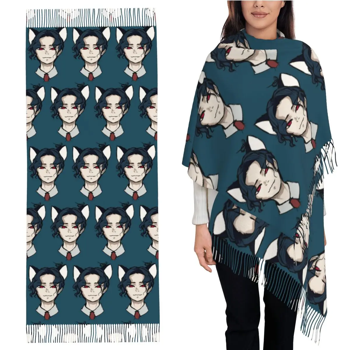 

Музан с кошачьими ушками, шарф, шарфы с кисточками, женские мягкие теплые шали и накидки, большая осенне-зимняя шаль