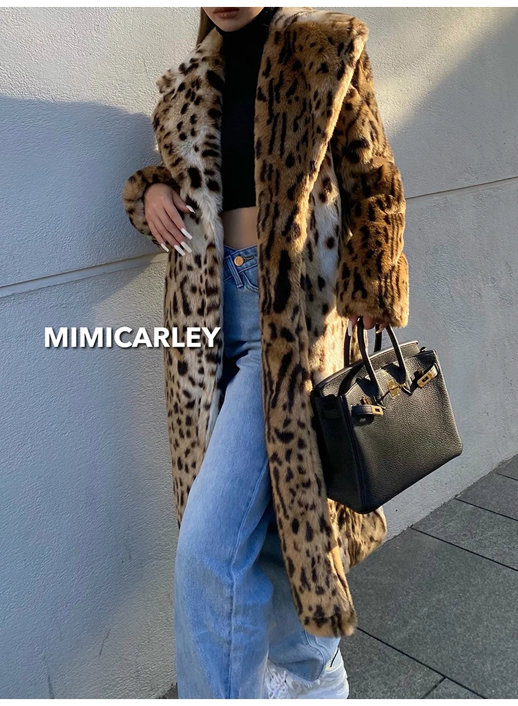 Lautaro Winter Long Warm Thick Leopard Fluffy Faux Fur Coat Women Tiger Print Runway Loose Luxury Designer Clothing Women 2022