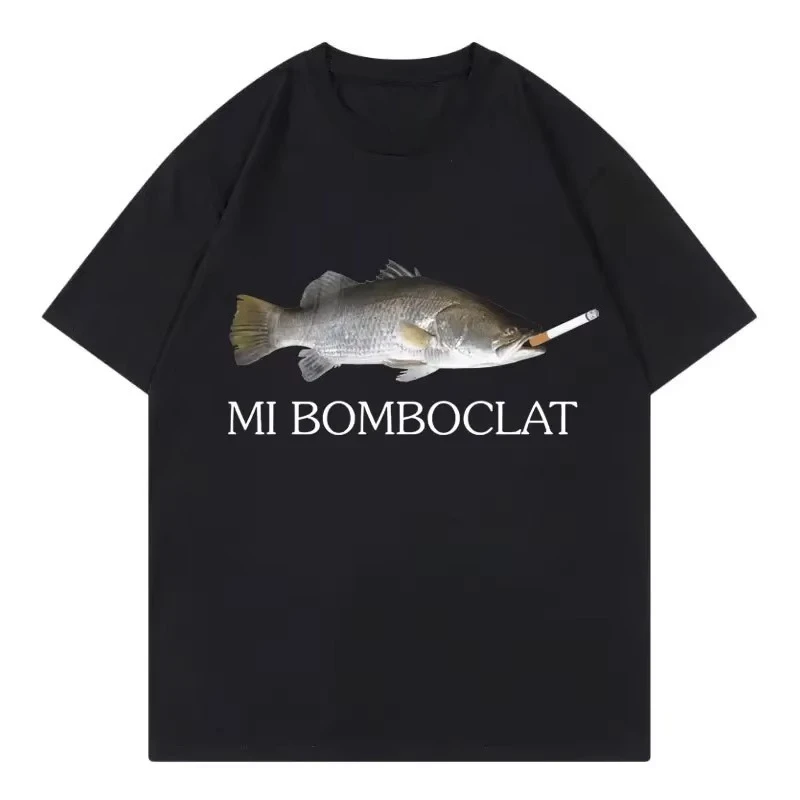 Funny Bomboclat Fish Tshirt Unisex Camisetas Hombre Mujer Graphic Tee Roupas Moda Masculina Feminina Y2K Retro Summer Casual Top