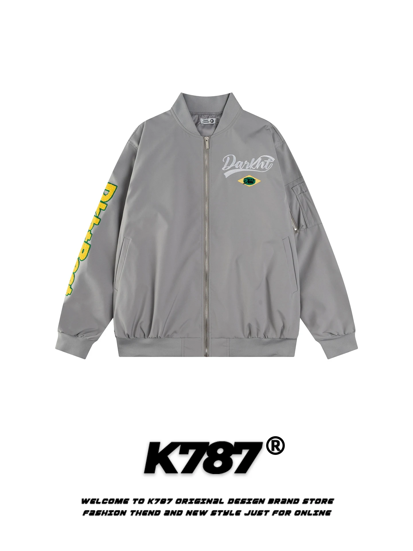 

Мужская свободная куртка-бомбер K787 в американском ретро-стиле с вышивкой букв, воротником-стойкой, для пар, осенняя модная верхняя одежда в уличном стиле