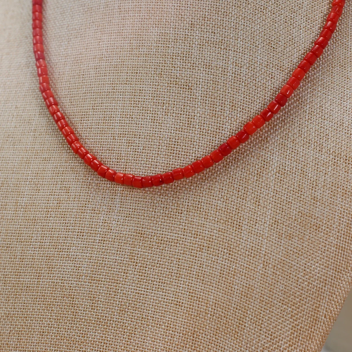 Natural Stone Red Coral Cylindrical Loose Spacing Small Beaded 3x3mm Jewelry Chokers Necklace Accessories Charm Gift 38+5cm