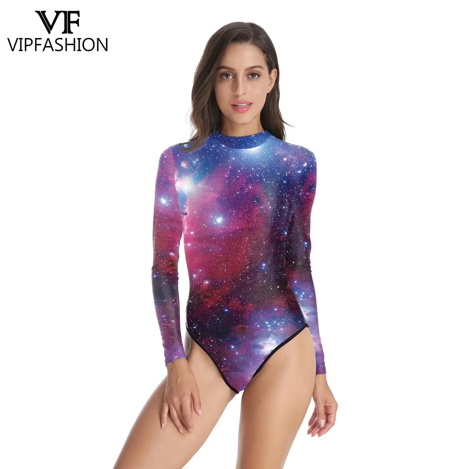 Maillot de bain à manches longues pour femmes, VIP FASHION, Sexy, body, imprimé Floral, ciel étoilé, vêtements, Costume de Cosplay pour adultes, combinaison, été