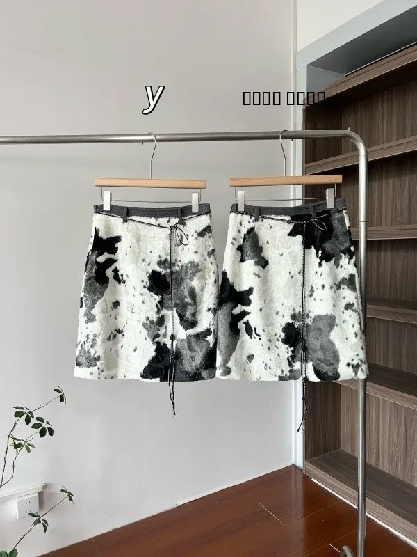

Retro American Furry Cow Skirt Women's Faionable Eco-friendly Fur f Skirt mid Waist Casual Sle Daily Wear Side Zipper