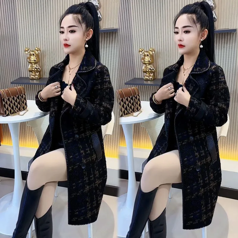 

Haining Women's Fur One Long Coat 2025 Autumn Winter Female New Two-sided Jacket Plus Mink velvet coat Padded Warm Overcoat