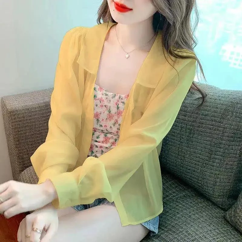 Loose Ice Silk Shells Thin Summer Cover up Sun Protection Air Conditioning Outerwear Top Women's Fashion Commute Style V Neck...