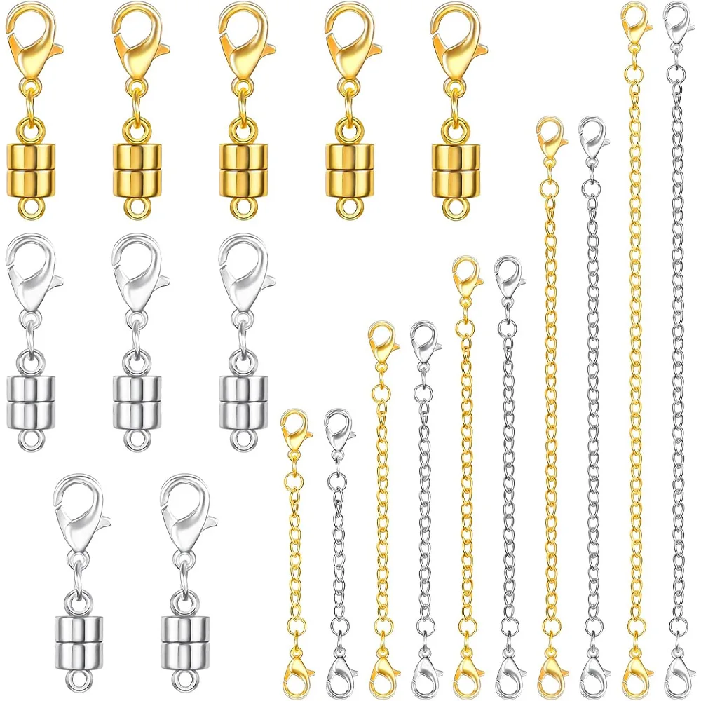 

20 Pack Necklace Extenders, Magnetic Necklace Clasp with Lobster Clasp, 18K Plated Brass Jewelry Converters and Stainless Steel