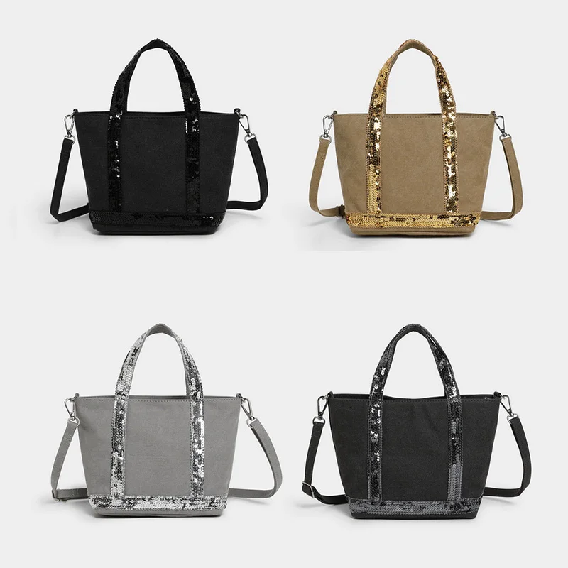 

Retro Simple Business Handbag Fashion Brand Sequin Small Square Bag Commuting Travel Unisex Zipper Shoulder Messenger Canvas Bag