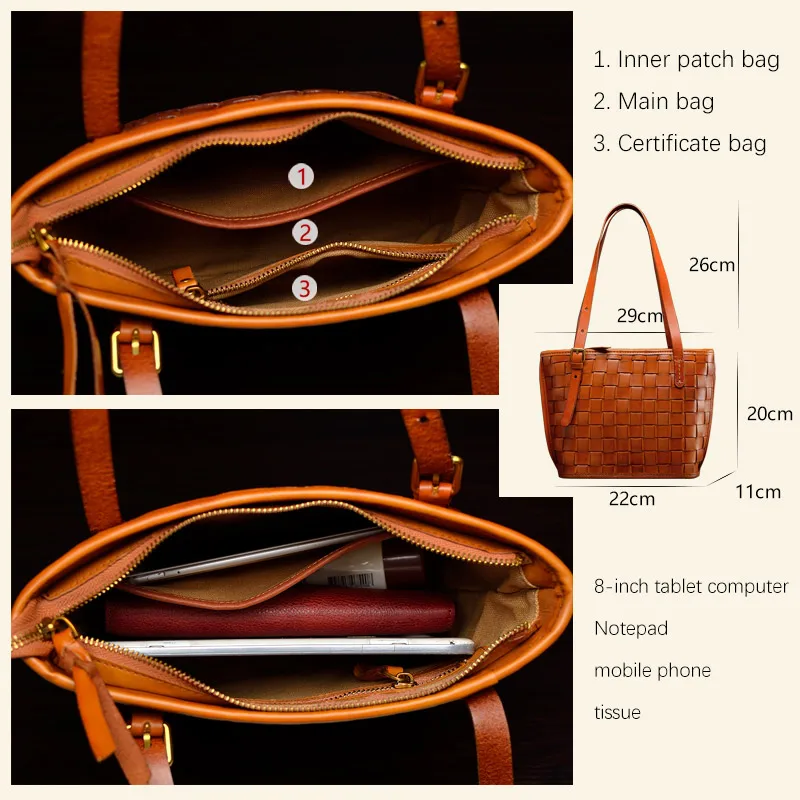 UOOG Leather woven bag French minority armpit bag design Handmade cowhide handbag Top layer cowhide bucket bag commuting