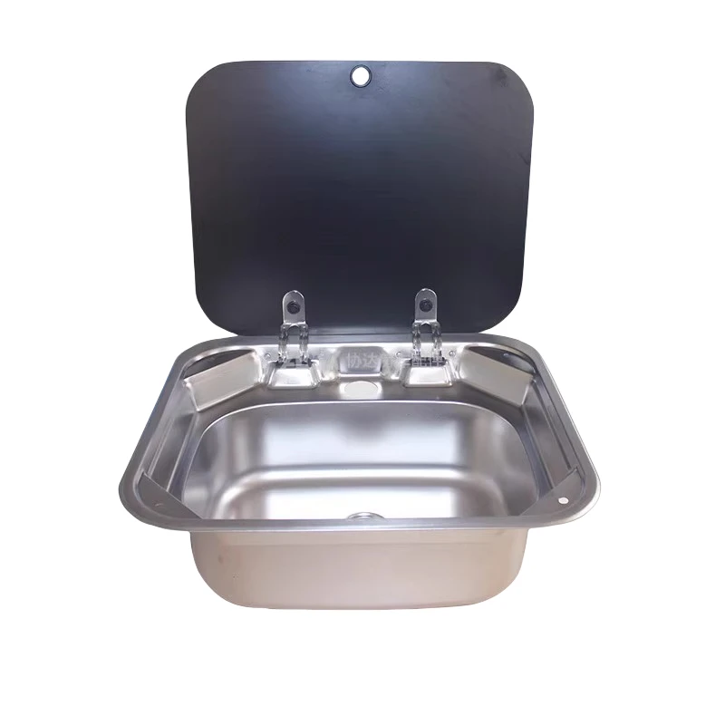 

Rv Yacht Square Sink with Cover 304 Stainless Steel Water Basin Washing Basin Folding Single Cold Hot Water Faucet Rotating