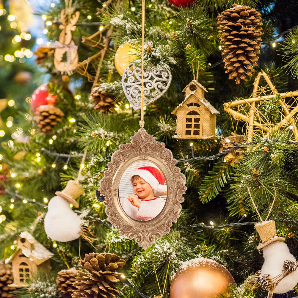 

2pcs 3D Christmas Tree Photo Frame Ornament Resin Picture Frame Home Decor Wall Hanging Holiday Party Favors Mini Vintage