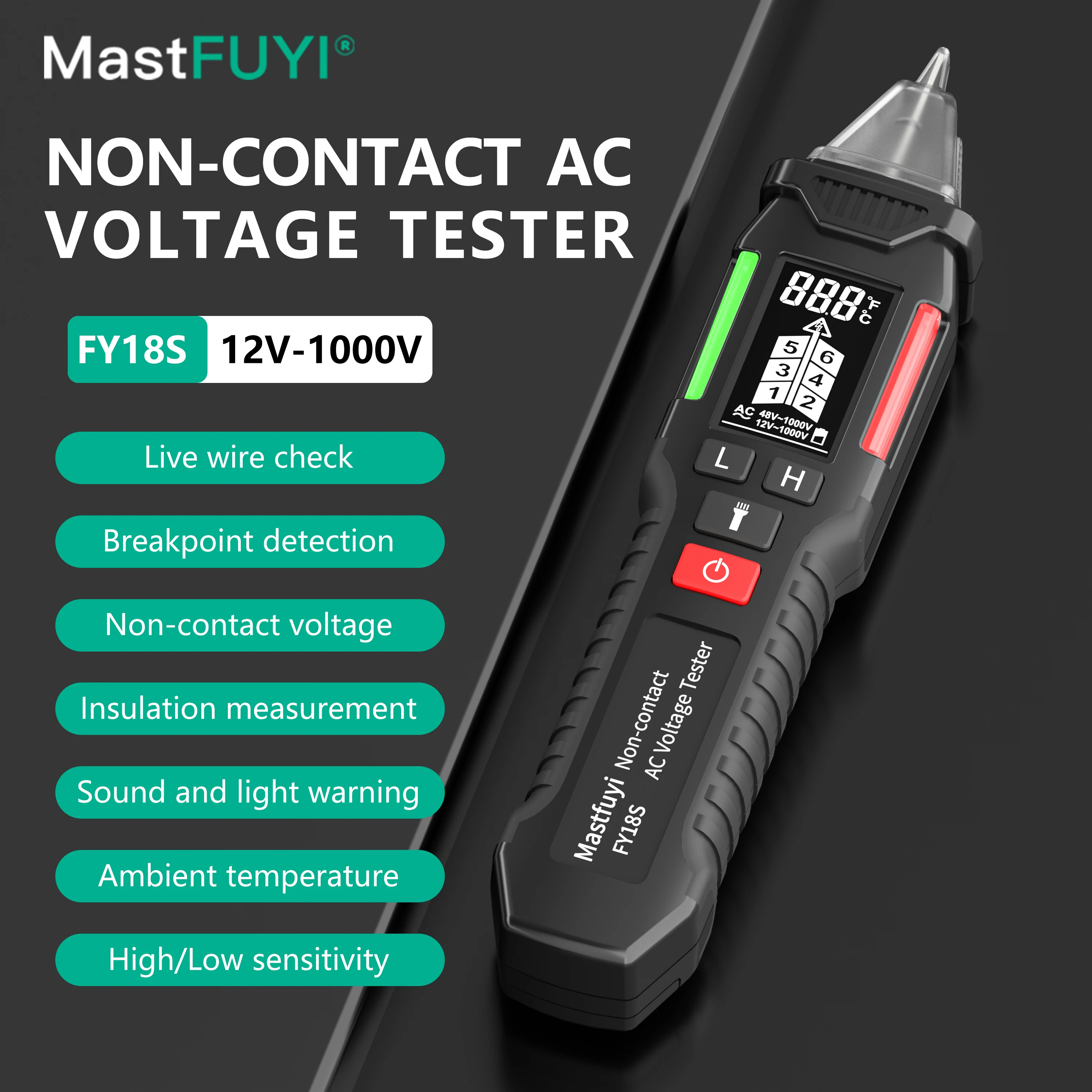 MASTFUYI FY18S Portable Voltage Pen - Voltage Measurement 1000V, NCV, Smart Break Detection, Industrial & Safety Testing.