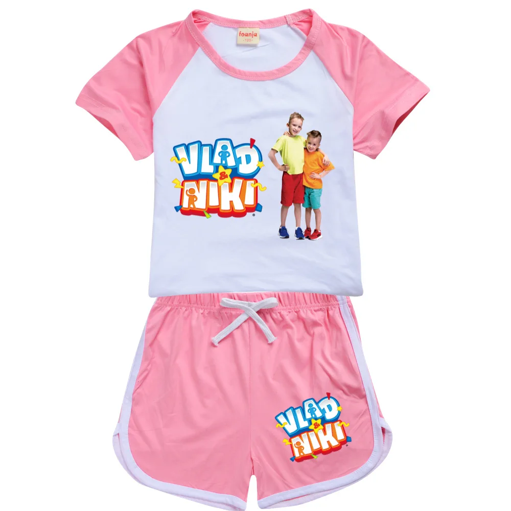 Conjunto de pijamas Vad Niki para crianças, camiseta e shorts de manga curta, pijamas dos desenhos animados para crianças, bebês e meninas, novo, 2 peças, verão