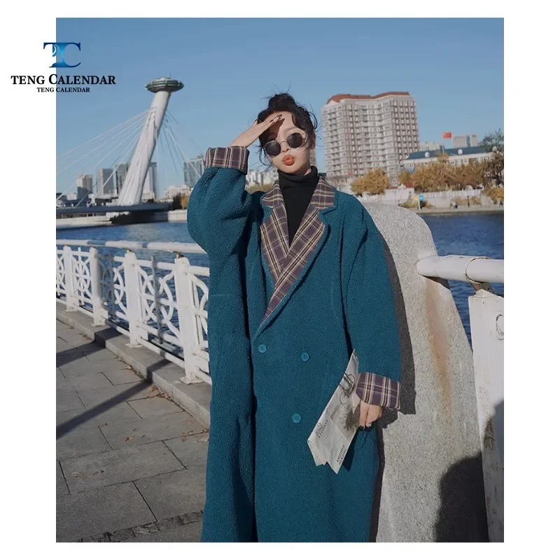 Blue Lazy Style Imitation Lamb Wool Coat, Medium To Long High-end Thickened Granular Fleece Coat, Women's 2024 Winter New Style