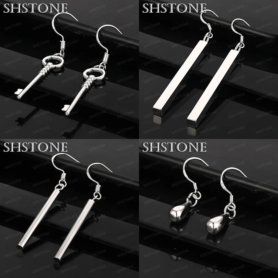 

925 Sterling Silver Water Droplet Key Cylindrical Square Column Drop Earrings Trend Jewelry Accessories Christmas Party Gift
