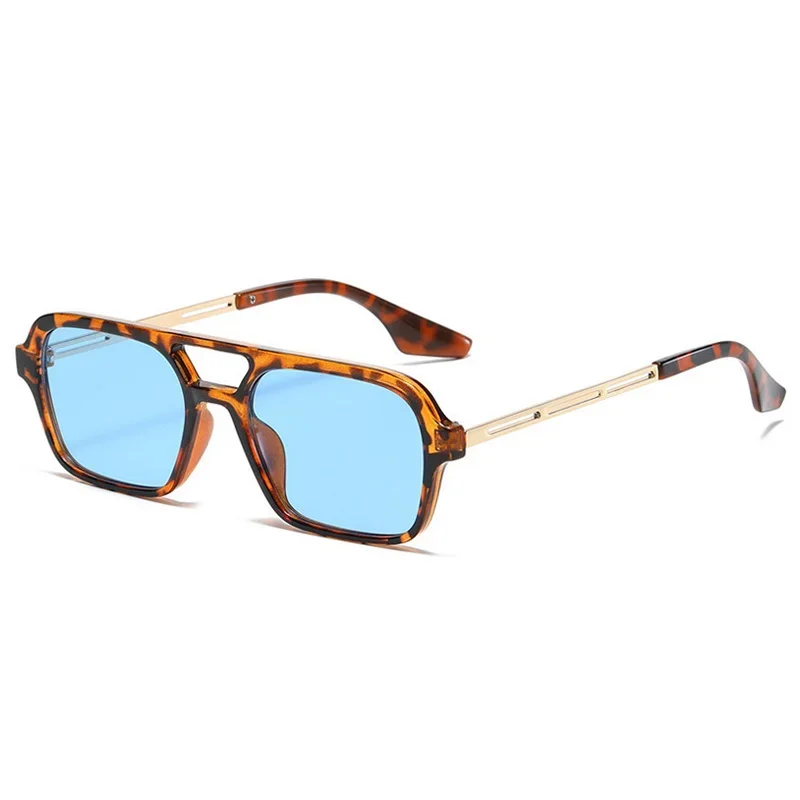 Small Frame Square Sunglasses Woman Designer Fashion Luxury Sun Glasses Female Vintage Hollow Leopard Blue Eyewear