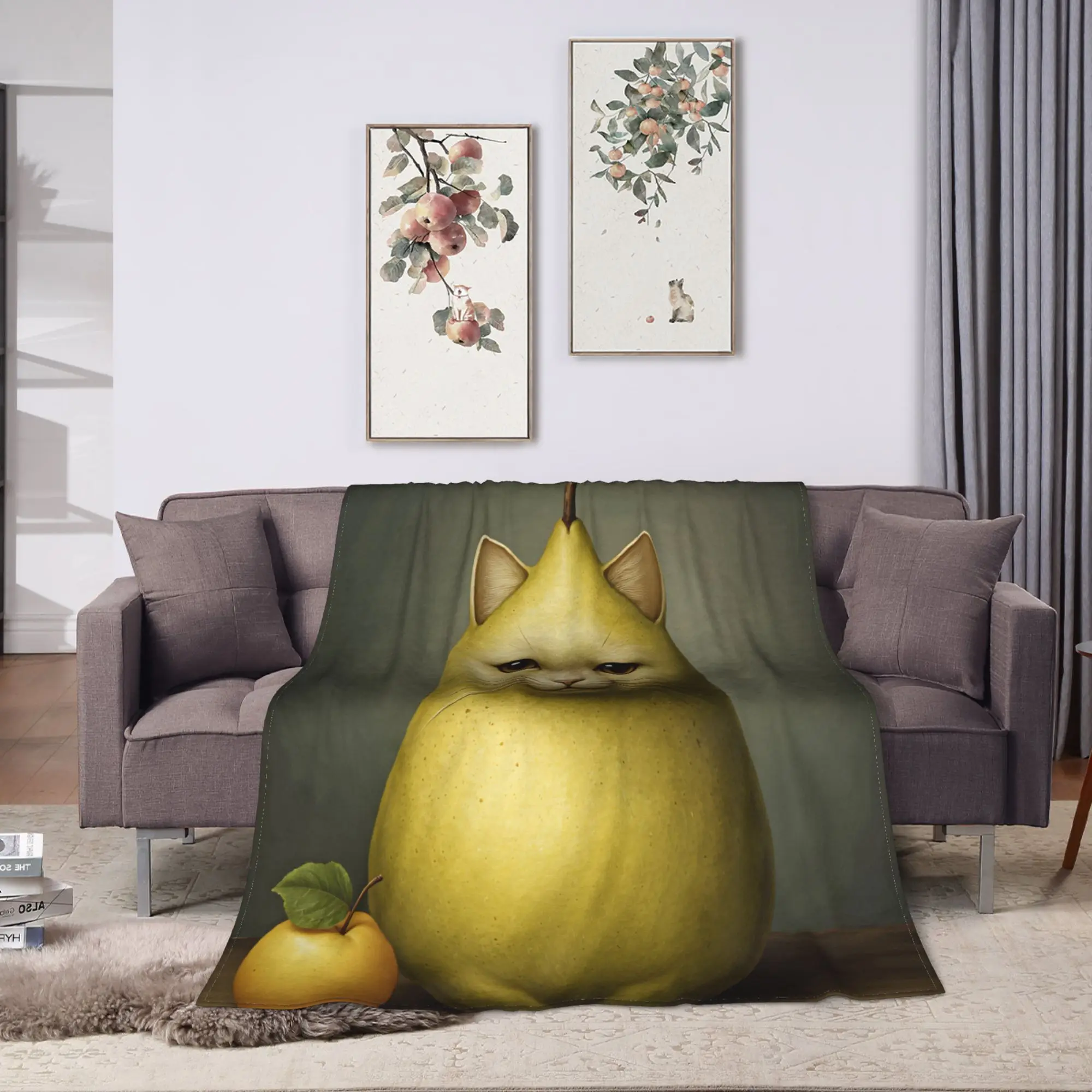 Funny Fruit Cat Meme Flannel Blanket Girls  Comfortable Throw Blanket Winter Outdoor Bedspread Sofa Bed Cover